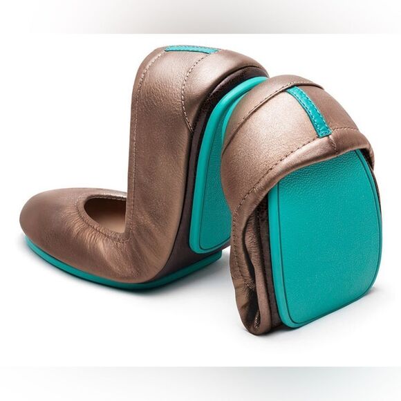 Tieks Shoes - NWOT TIEKS BY GAVRIELI METALLIC BRONZE Gold Italian Leather Bright Blue Soles 11